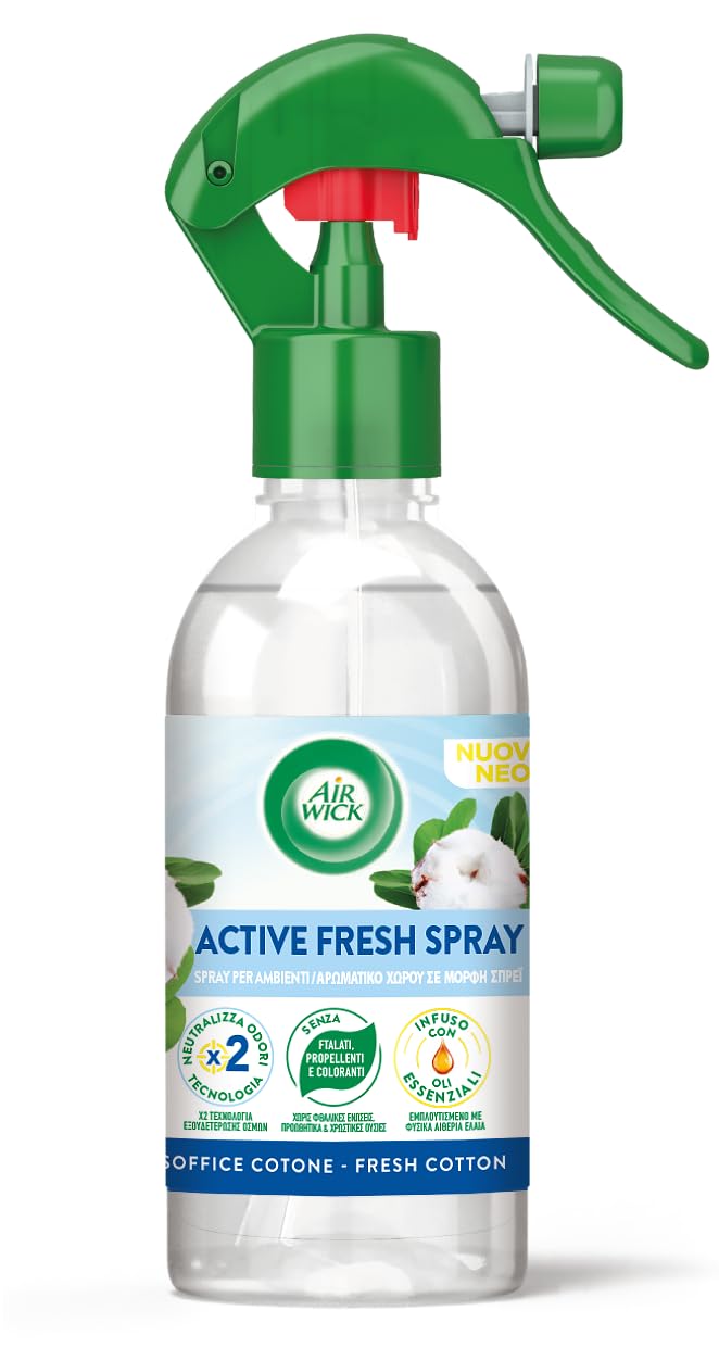 Airwick Profumatore per Ambienti, Confezione da 8 Spray da 250ml, Spray Active Fresh al Profumo di Cotone, Deodorante Ambiente