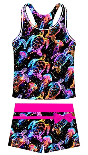 Image of UNIFACO Girls Swimsuits Two Piece Tankini Bathing Suits Boyshort Summer Beach Rash Guard Swimwear for 4-13T