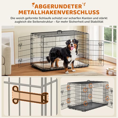 Yaheetech Hundekäfig 122 x 71 x 78 cm klappbar mit Trennwand, 2 Türen, Hundebox für zuhause mit ausziehbare Bodenschale, Transportkäfig Auto, Hundetransportbox Drahtkäfig für Hunde Welpe, XXL, Schwarz