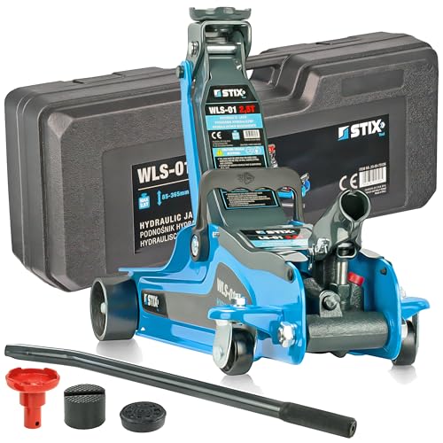 Hydraulische krik garagekrik WLS-01 2,5T incl. koffer 2 x rubber SUV adapter, LS-01 autokrik 360° wielen, vlakke hefhoogte 85-365 mm