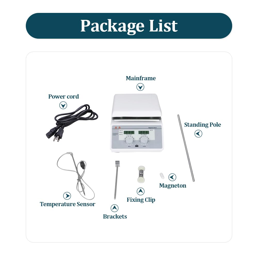 Magnetic Stirrer Hot Plate Mixer Max 572℉ Lab Hotplate Stirrer 1500 RPM Stir Plate with Thermometer, Stirrer Bar and Support Stand