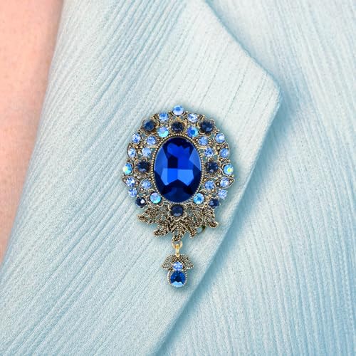 Image of Brooch For Women Suit, Mabor Vintage Teardrop Brooch Pin for Men Crystal Elegant Flower Badge Brooches Laple Pins Corsage for Clothes Dress Hats Bags Brooch Jewelry
