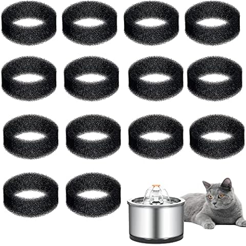 HERCOCCI Pet Fountain Filter Foam Cat Round Sponge Water Filter Foam Replacement for 2.5 L/84 oz 2.2 L/ 74 oz Stainless Steel Cat Fountain Pet Drinking Cover