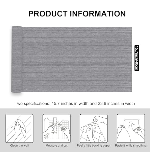 MOBAILUYI Grasscloth Peel and Stick Wallpaper Faux Weave Grey Contact Paper Modern Textured Wall Paper Waterproof Self Adhesive Vinyl Roll for Room Wall Furniture Decorative 15.7"x472" by MOBAILUYI - Used condition - Image 2