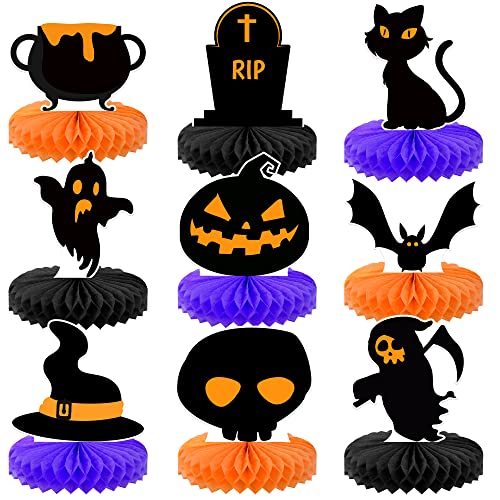 Image of KatchOn, Halloween Centerpieces for Tables - Pack of 9 | Orange and Black Halloween Table Centerpiece for Halloween Table Decorations | Pumpkin summerween Centerpiece for Halloween Decorations Indoor