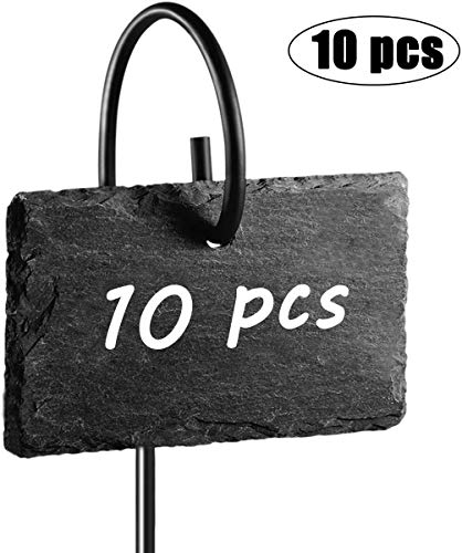 Homemaxs Plant Labels, 10pcs Garden Markers Signs Weatherproof Reusable Natural Slate Hanging Tags