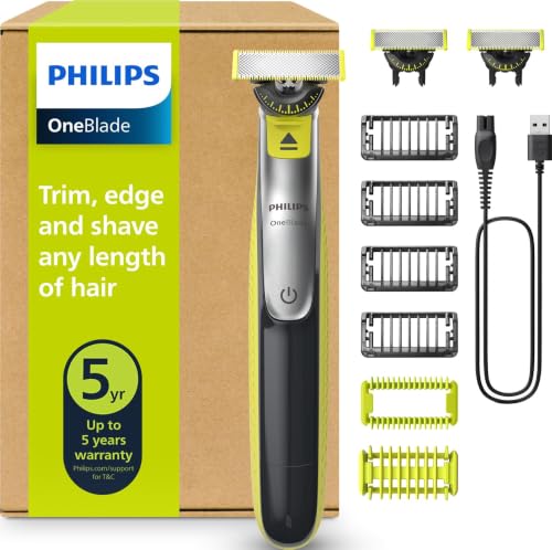 Philips OneBlade QP2834/31 - Regolabarba elettrico 360 autentico, per viso e corpo, 3 lame da 360, 4 pettini per barba (1, 2, 3, 5 mm), 1 kit per il corpo