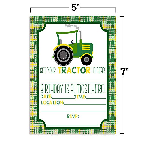 Green And Yellow Tractor Birthday Party Invitations For Boys, 20 5"X7" Fill In Cards With Twenty White Envelopes By Amandacreation #TOP4