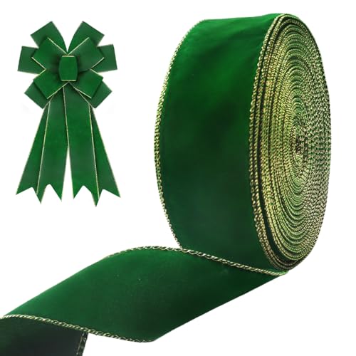 Ruban de Noël vert pour emballage cadeau de luxe avec bords métalliques