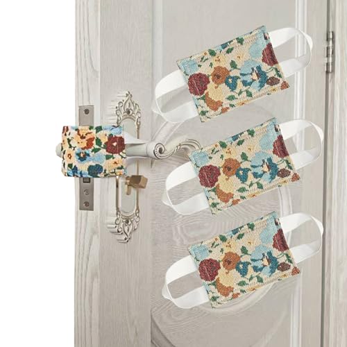 Image of Baby Proof Door Silencer & Cloth Latch Cover, Quiet Close Anti-Slam Pads to Prevent Slamming and Accidental Locking, for Nursery and Toddler Safety (3, Beige Floral Pattern, 4.1 * 3.1 inches)