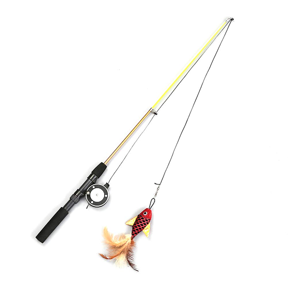 Ukallaite Funny Pet Cat Toys Interactive & Pet Cats Kitten Funny Teaser Fishing Rod Retractable Wand Catnip Fish Shape Toy