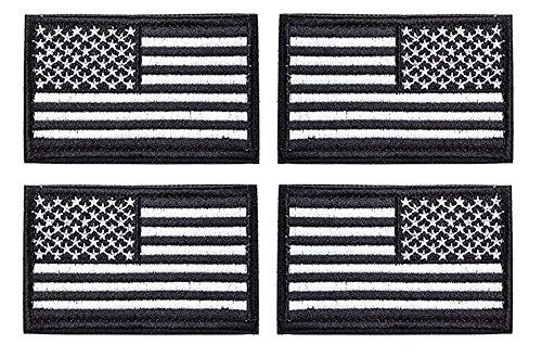 4 Pcs Tactical Black American Flag Embroidered Patch Military United States of America Uniform Regular and Reversed Emblem Applique Hook & Loop Patch for Backpacks Caps Hats Vests