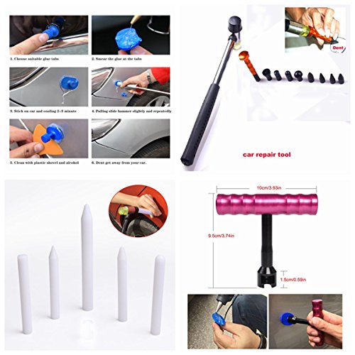 Fly5D 74 Pcs Car Body Paintless Repair Removal Tools Automotive Door Ding Dent Silde Hammer Glue Puller Repair Starter Kits for Car Hail Damage and Door Dings Repair