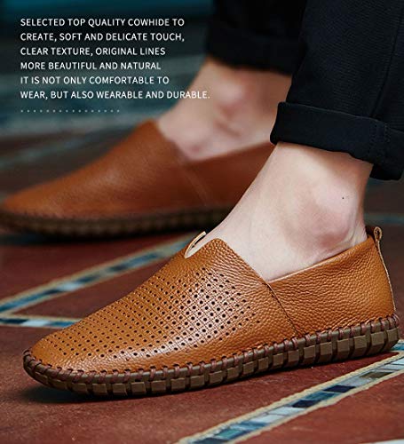 Image of Men's Genuine Leather Loafer Shoes Slip On Soft Walking Shoes Perforated Driving Shoes