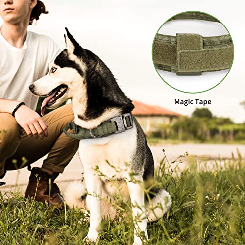 Huntvp taktisch Hundehalsband Verstellbar mit Kontrollgriff, aus Nylon, gepolstert, Metallschnalle, für Mittlere Große Hunde Jagd Training Freizeit Outdoor, Grün L