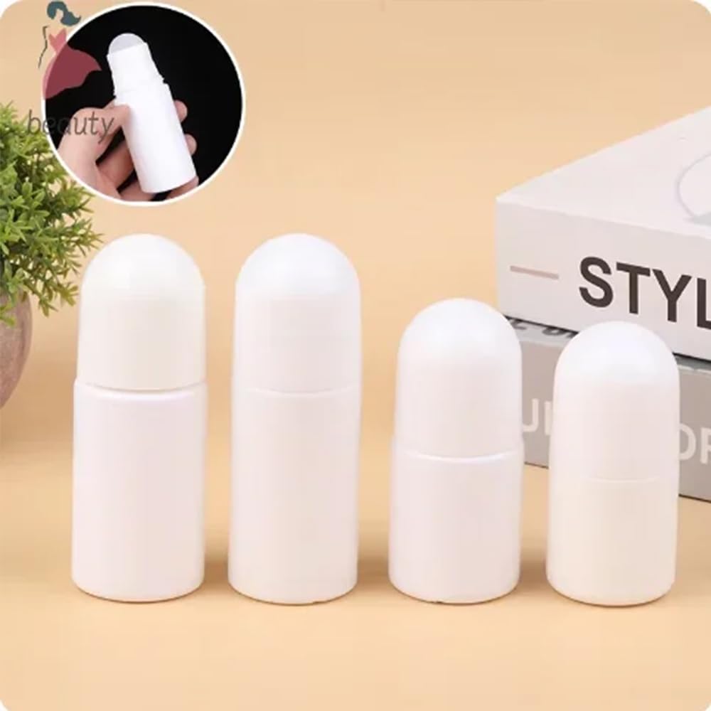 50 Stück 30 ml, 50 ml, 60 ml, weiße Roll-on-Plastikflaschen, nachfüllbare Roller-Flasche mit Kappen, auslaufsicher, DIY-Deodorant für ätherische Öle, Parfums, Balsame, Schönheit und Körperpflege (60