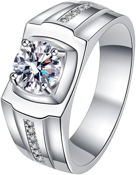 S925 Sterling Silver 1ct Diamond Wedding Rings for Men,Iced Out Wedding Band (D-color,VVS1 Clarity),Ideal Father's Day Gift for the Stylish Dad