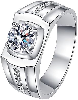 S925 Sterling Silver 1ct Excellent Cut Diamond Anniversary Ring for Men - Iced Out Wedding Band Ring D-color,VVS1 Clarity,Ideal Present for Birthday 6.5
