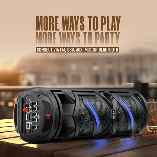 Image of Intex Thriller 1100 Trolley Speaker | 110W Sound Output | Rechargeable Battery | Karaoke Wireless Mic | Mobile Holder | RGB Lights | FM /USB /AUX /BT Playback | 8 inch Woofer (Black)