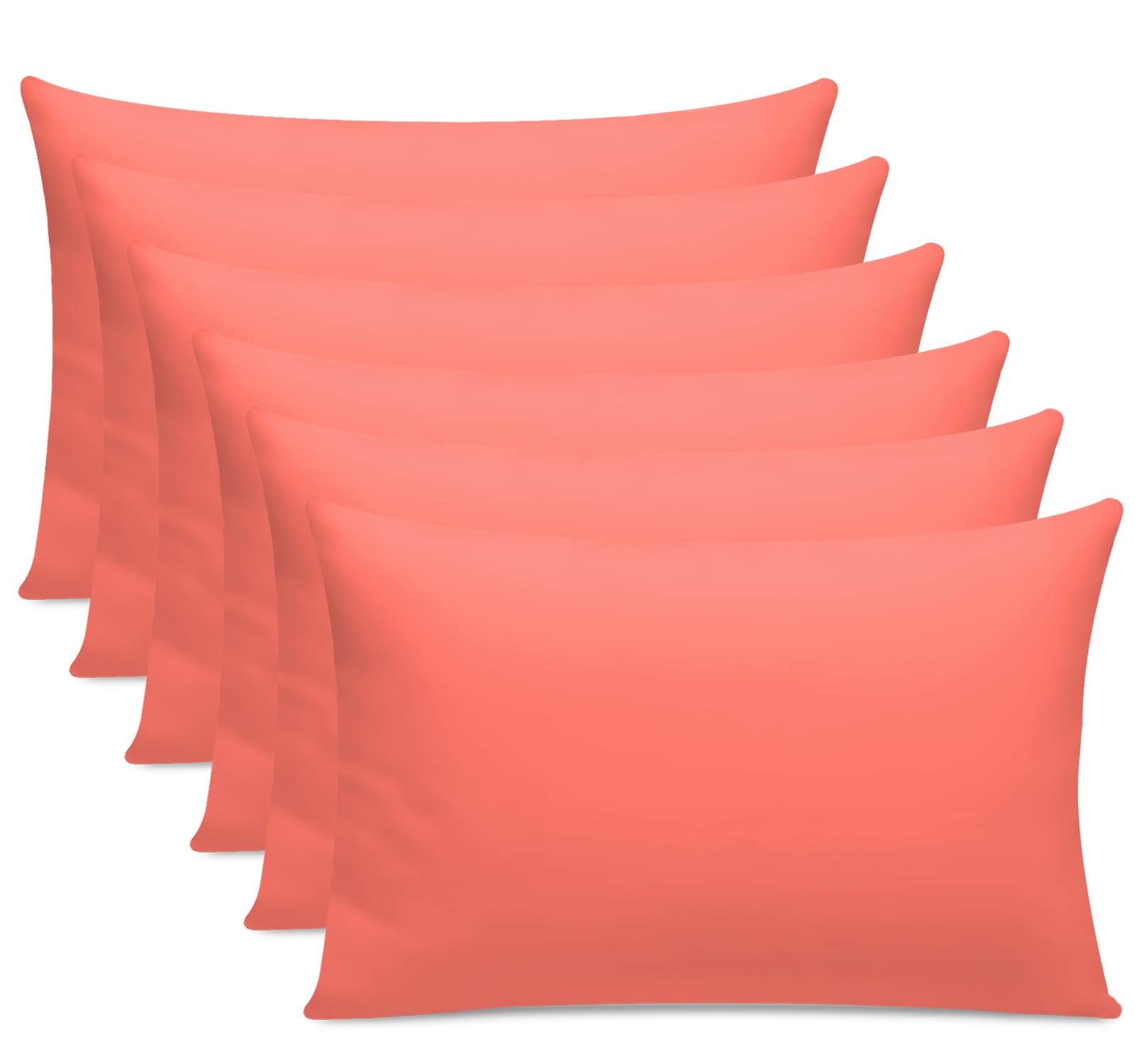 Grace 09 - Coral 300 Thread Count Egyptian Cotton Pillow Cases 6 Pack Hotel Quality Coral Pillow Covers With Envelope Closure