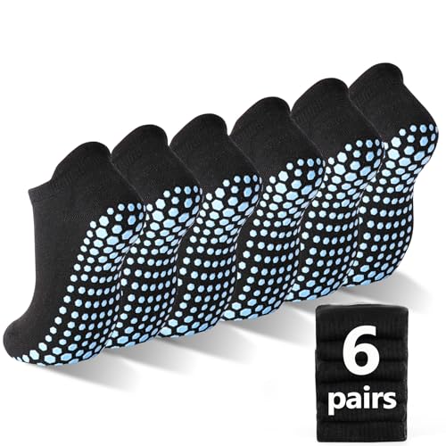 SkiBeaut 6 Pairs Non Slip Men Women Socks Unisex Pilates Man Woman Grips Cushion Socks for Yoga Barre Home & Hospital