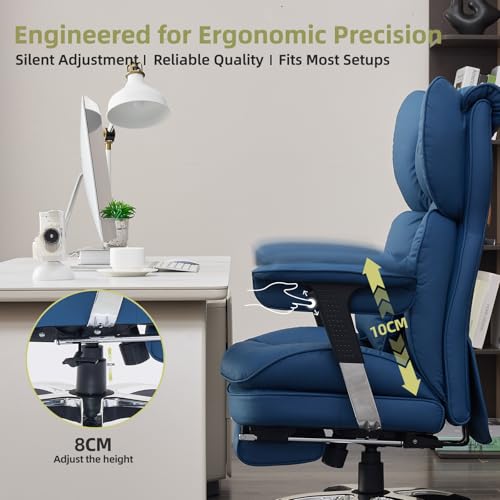 Image of Efomao Big & Tall Desk Chair, Wide Executive Office Chair with Footrest Blue-LL