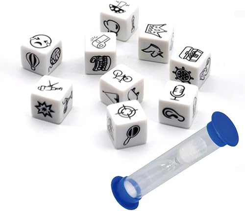 Mbarbs Story Cubes 9 Storytelling - Juego de dados de 1 minuto de reloj de arena creativo para niños y adultos, un viaje feliz y dados de lenguaje