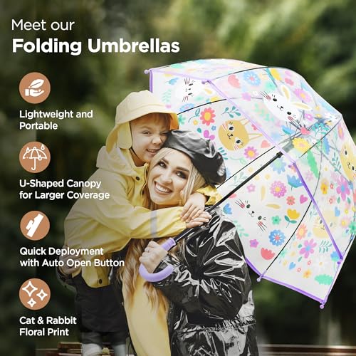 Image of UMAI 64.5 cm Folding Umbrella Transparent | 8K Fiberglass Ribs | Auto Open & Non-slip Handle | Travel Friendly Windproof | Umbrella for Women, Men & Kids| Floral Print | White
