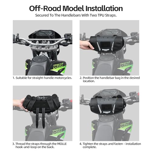 Alforja para manillar de motocicleta Rhinowalk, bolsa de herramientas y almacenamiento universal para horquilla delantera, manillar y barra Sissy miniatura 6