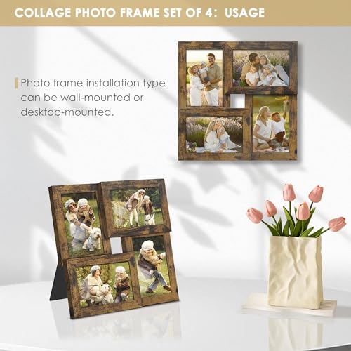 Image of DUENPY 4x6 Collage Frame Tempered Glass For 4 4x6 Photos Brown