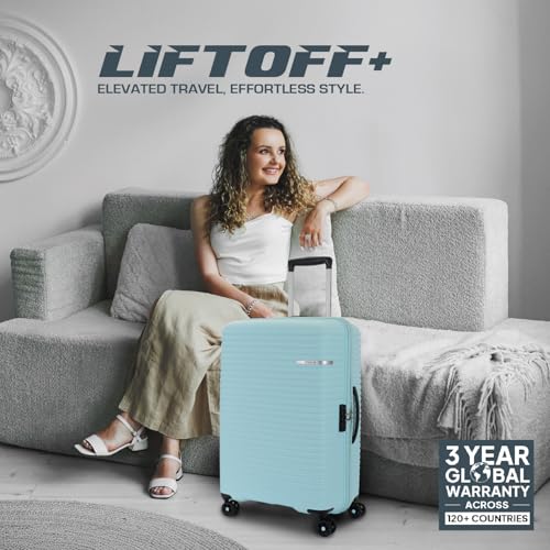 Image of American Tourister Liftoff+ | Medium Size Check-in Trolley Bag (67 cm) for Travel | 360 8 Wheel Travel Luggage | Hard Case Polypropylene (PP) Suitcase | Mounted TSA Lock | Spa Blue