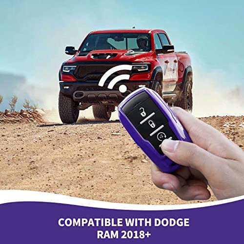 Image of RAZPOY for RAM Key Fob Cover, ABS Key Case Cover Holder Protector Compatible with for 2018-2023 Dodge RAM 1500 2500 3500, Purple