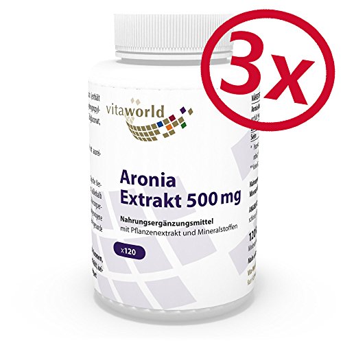 Pack de 3 Extracto de Bayas de Aronia 500mg + zinc & selenio 3 x 120 Cápsulas Vita World Farmacia Alemania - Aronia Melanocarpa - Antioxidante