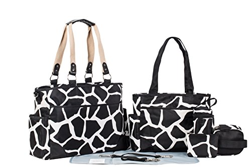 Image of SoHo Collection, Black Giraffe 7 Pieces Diaper Bag Set *Limited time Offer !* (Black)