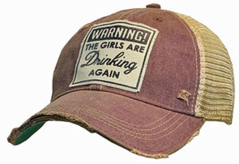 VINTAGE LIFE Warning The Girls are Drinking Again Distressed Trucker Cap, Maroon, Cotton, Polyester, Indoor, Outdoor