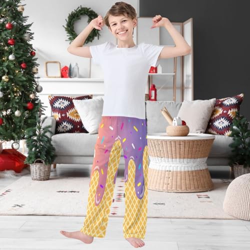 Boy's Pants Pink Purple Ice Cream Jogger Pants Elastic Waist Long Bottoms Trousers with Pockets 6-14 Years2