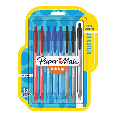 Paper Mate InkJoy 100RT Retractable Ballpoint Pens, Medium Point, Black/Red/Blue Ink, 8 Pack (1945934)