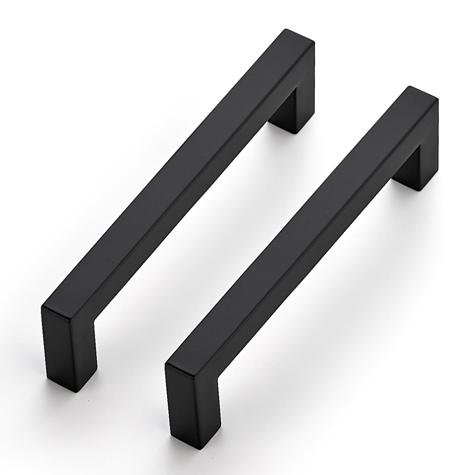 JOY DECOR 6 Pack Cabinet Handles, Black Cabinet Pulls, 5 Inch Kitchen Closet Handles Square Drawer Pulls Stainless Steel Drawer Hardware, 128mm Hole