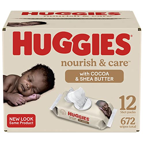 Image of Baby Wipes, Scented, Huggies Nourish & Care Baby Diaper Wipes, 56 Count (Pack of 12)