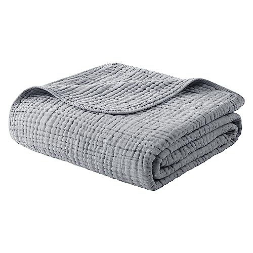 Yoofoss Muslin Blanket 100% Organic Cotton Throw Large 50' x 60' for Bed Couch Summer Gauze Blanket for Adults Lightweight and Breathable Grey