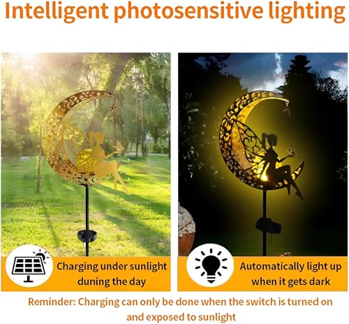 Image of XERGY Solar Powered Garden Decor Metal Fairy Moon Stake Light Statue with LED Glow Ball - Waterproof, Outdoor Decor Light, Auto Dusk to Dawn Sensor, Ideal for Lawn,Terrace & Balcony (Warm White)