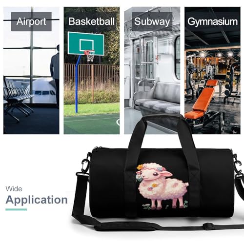 Cute Sheep with Flower Sports Gym Bag Travel Duffel Workout Bag with Adjustable Strap3