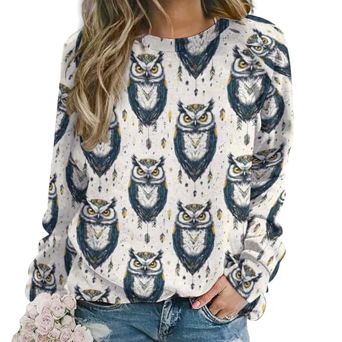 Sweat-shirt graphique femme en maille douce imprimé tribal hibou pour un confort thermique optimal