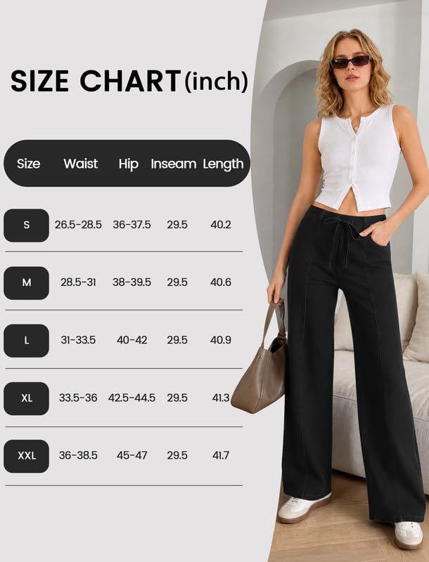 keriffe Women's Wide Leg Jeans Drawstring High Waisted Stretchy Denim Pants - image 7