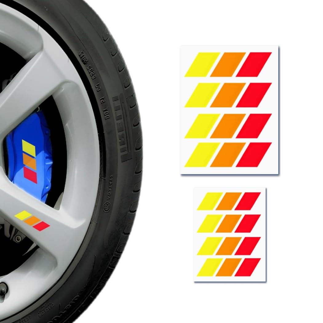QOMAGO6PCS Car Classics 3 Color Brake Caliper Wheel Rim Wheel hub Decal Sticker Stripes Vinyl Sticker Fashion Sports Decoration Automotive Exterior Accessories