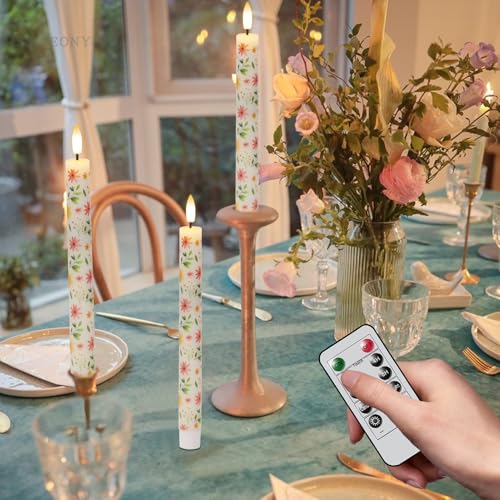 Image of Flameless Taper Candles, Real Wax Flickering Taper Candles Battery Operated with 3D Wick, 4 Pcs White LED Flameless Candlesticks for Halloween Christmas Holiday Wedding Decor