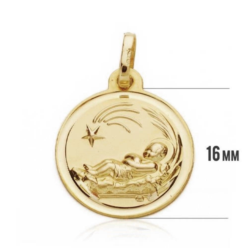 Medalla oro 18k Niño del Pesebre 16mm. filo liso