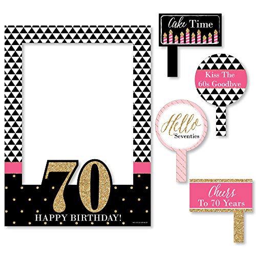 Chic 70Th Birthday - Pink, Black And Gold - Birthday Party Selfie Photo Booth Picture Frame & Props - Printed On Sturdy Material #TOP30