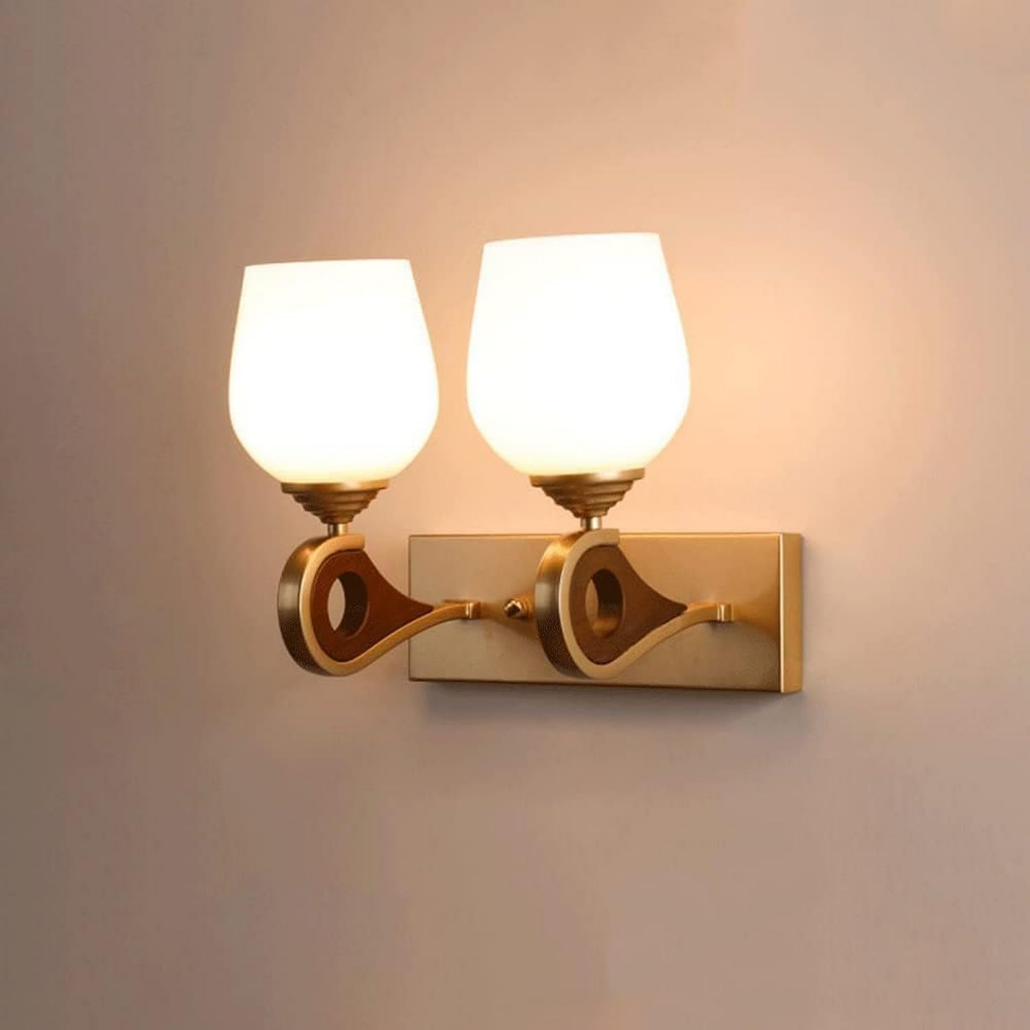 CWCQGH Mirror Light Modern Wall Lamp Gold V-intage Wall Sconces White Glass Shade Wall Mount Lighting Fixtures,2 Lights Piercing