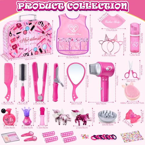 image for Lorfancy 49 Pcs Hair Salon Girls Toys Kids Pretend Play Makeup Sets To